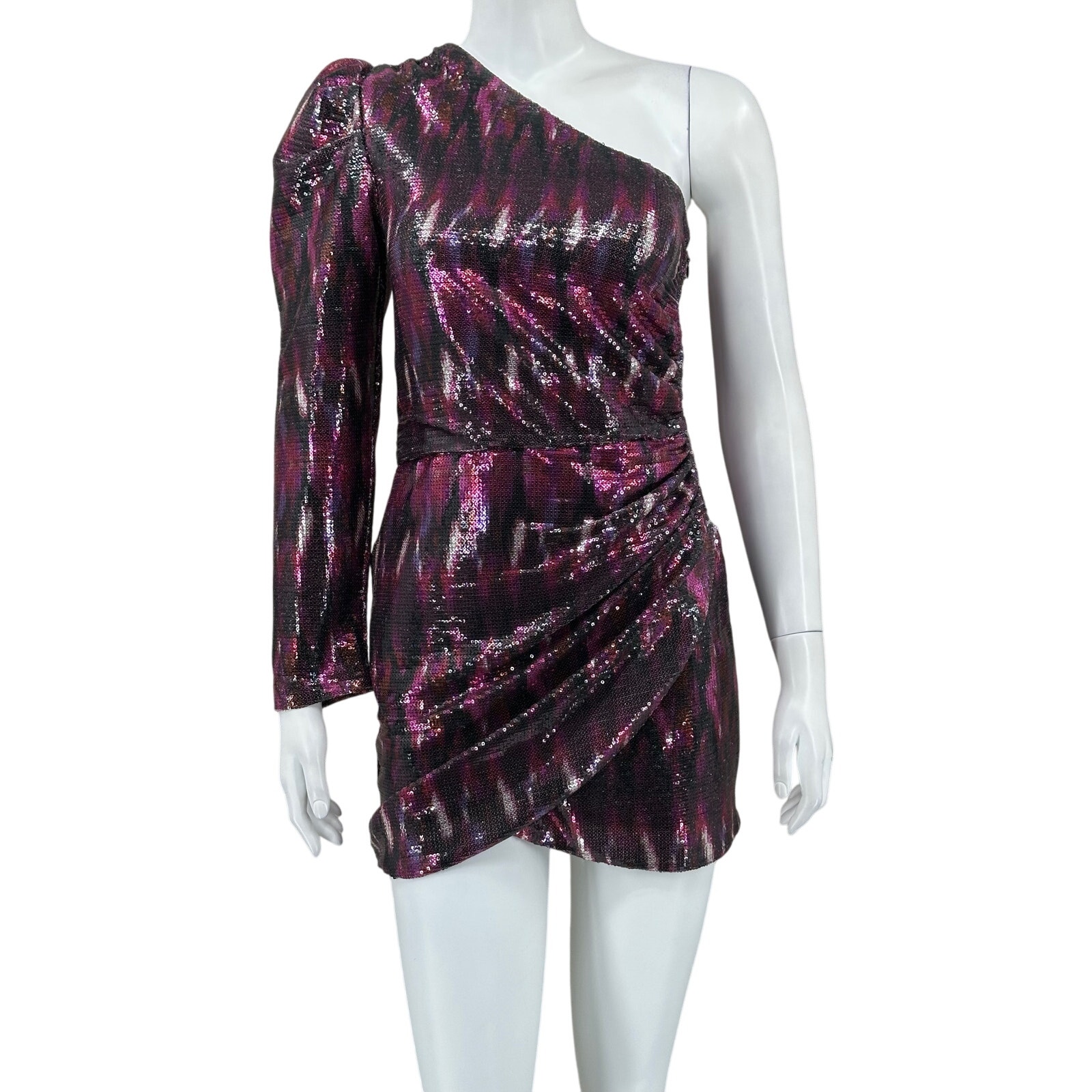 Misa Dress Womens Xs Nova Fuchsia Ikat Sequin Mini One Shoulder Party Club Nye
